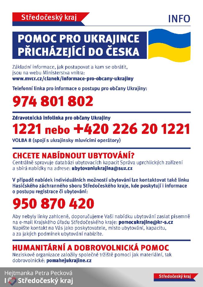 Pomoc pro Ukrajince přicházející do Česka + Kontakty pro možné ubytování